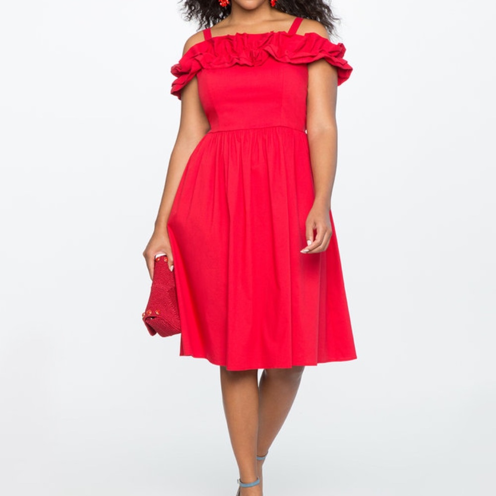 Eloquii Ruffle Detail Fit and Flare Dress